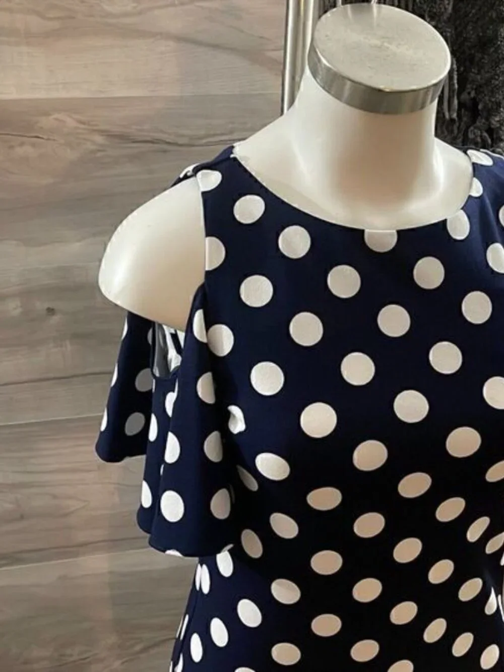 Eliza J Womens Navy Polka Dot Round Neck Cold Shoulder Sleeve Mini Dress Size 0
